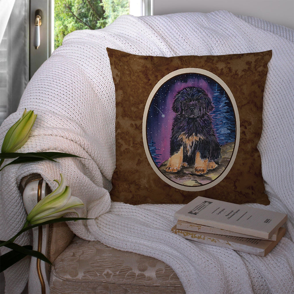 Starry Night Tibetan Mastiff Decorative Throw Pillow 14x14 Indoor Outdoor Accent Cushion, Fabric Cover with Insert for Sofa, Bed, Porch & Living Room