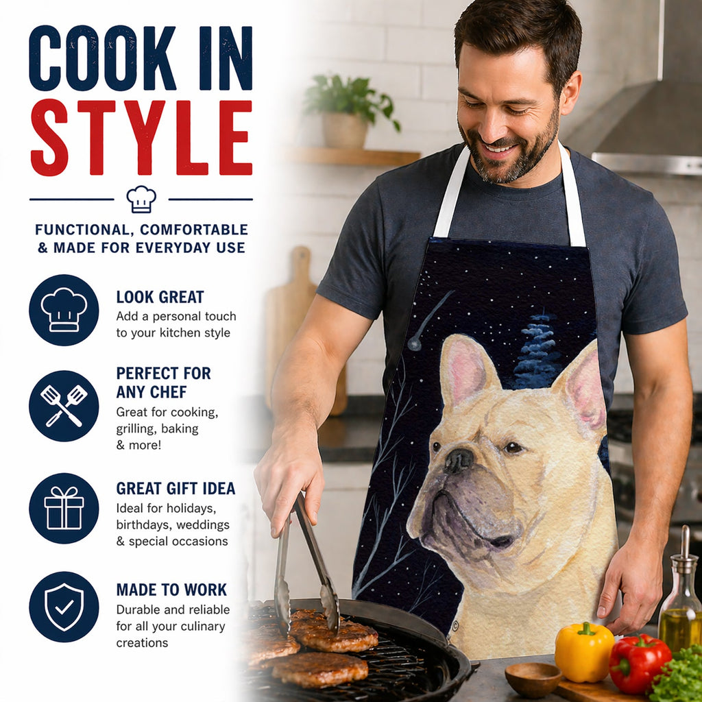 Starry Night French Bulldog Apron Cooking Kitchen Server Baking Crafts Gardening for Adult Women Men, Unisex, Large, Multicolor