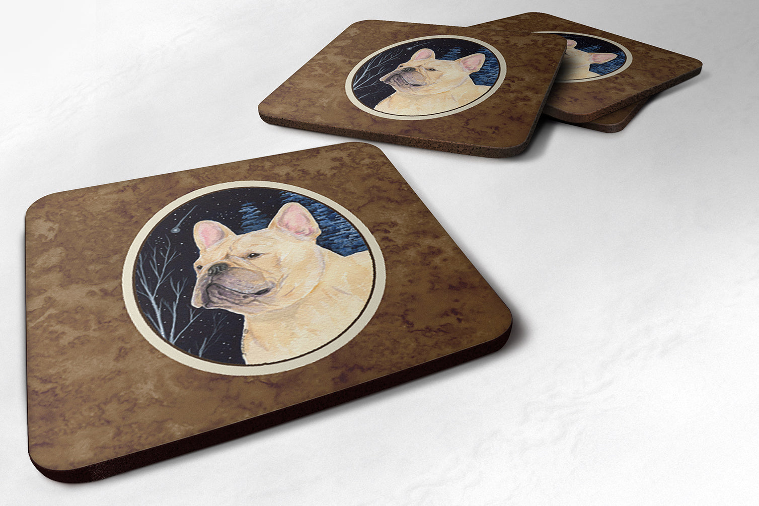 Starry Night French Bulldog Foam Coasters Set of 4 Cup Coasters for Indoor Outdoor, Tabletop Protection, Anti Slip, Mouse pad Material