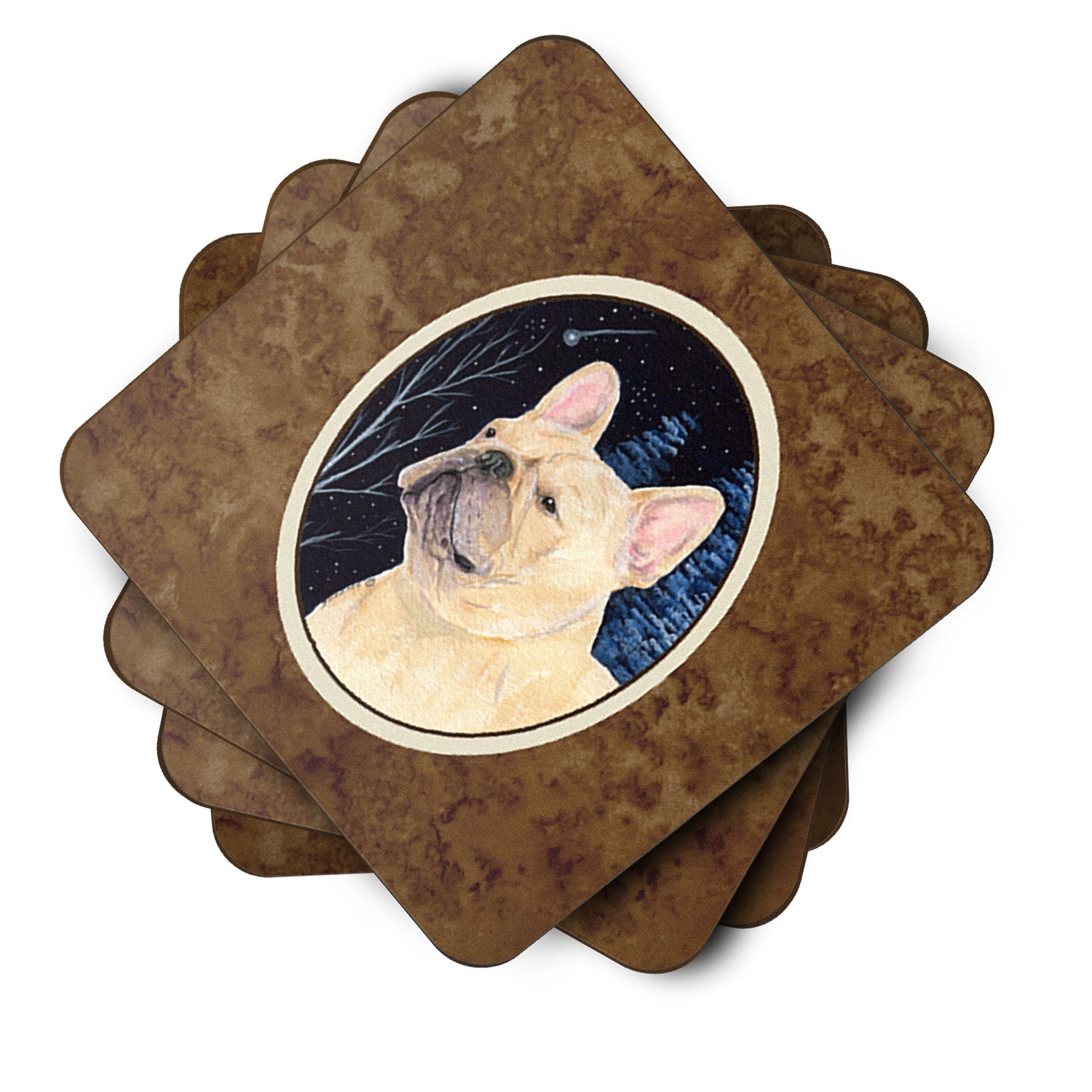 Starry Night French Bulldog Foam Coasters Set of 4 Cup Coasters for Indoor Outdoor, Tabletop Protection, Anti Slip, Mouse pad Material