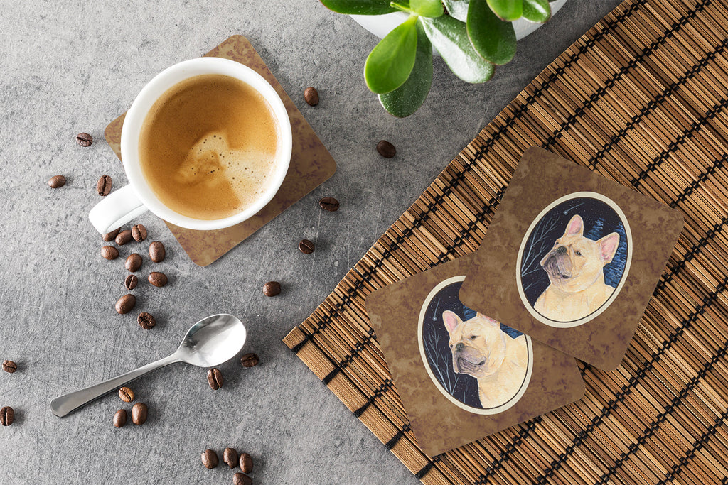 Starry Night French Bulldog Foam Coasters Set of 4 Cup Coasters for Indoor Outdoor, Tabletop Protection, Anti Slip, Mouse pad Material