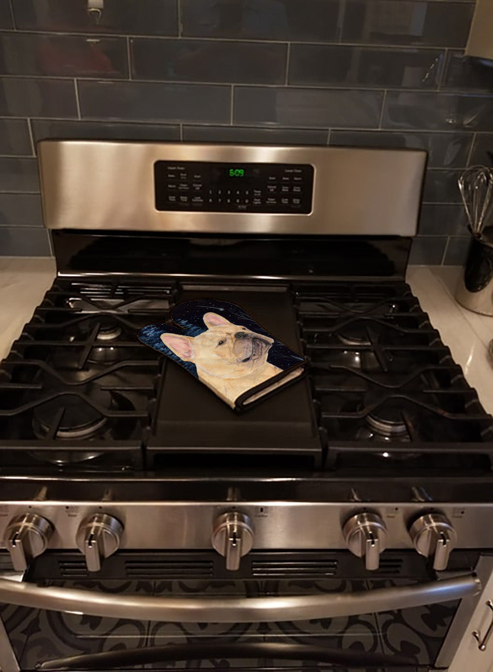 Starry Night French Bulldog Oven Mitt Heat Resistant Thick Oven Mitt for Hot Pans and Oven, Kitchen Mitt Protect Hands, Cooking Baking Glove