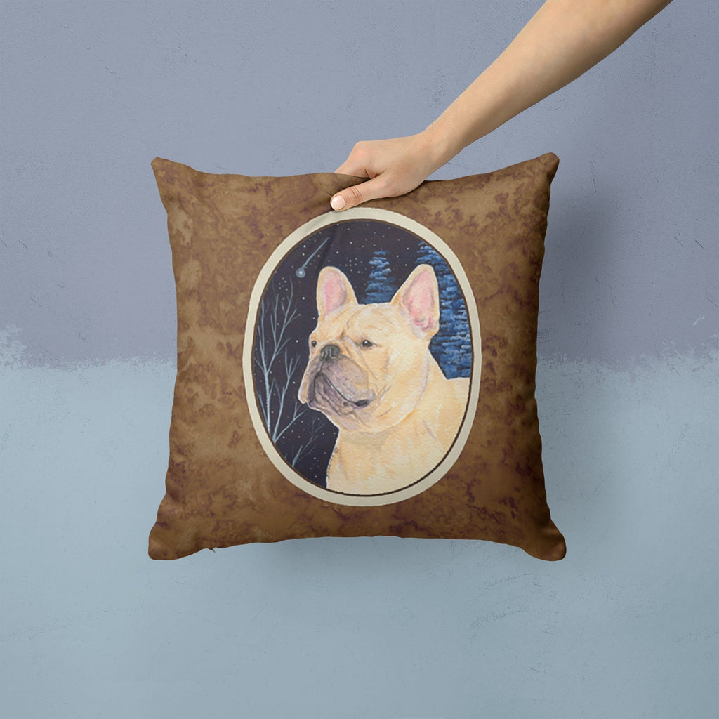 Starry Night French Bulldog Decorative Throw Pillow 14x14 Indoor Outdoor Accent Cushion, Fabric Cover with Insert for Sofa, Bed, Porch & Living Room
