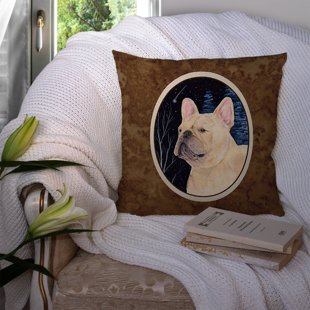 Starry Night French Bulldog Decorative Throw Pillow 14x14 Indoor Outdoor Accent Cushion, Fabric Cover with Insert for Sofa, Bed, Porch & Living Room