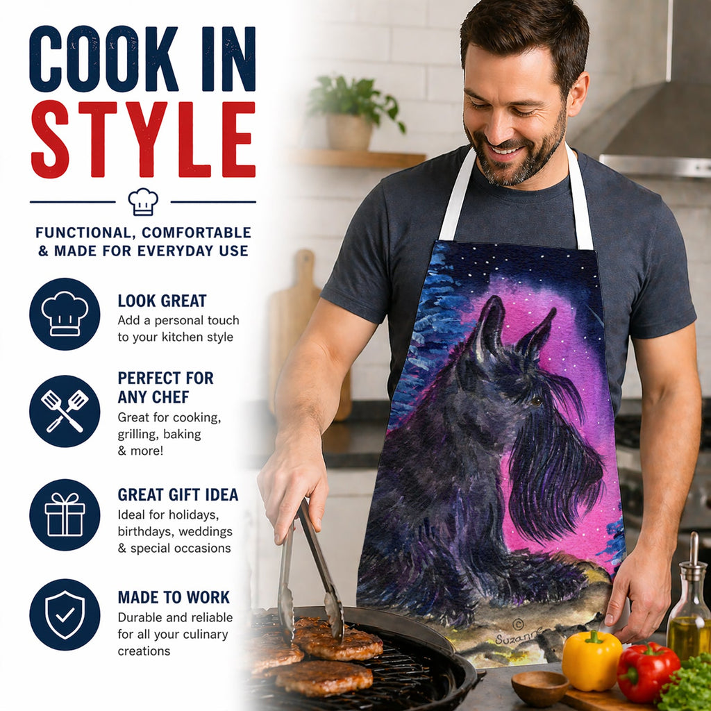 Starry Night Scottish Terrier Apron Cooking Kitchen Server Baking Crafts Gardening for Adult Women Men, Unisex, Large, Multicolor