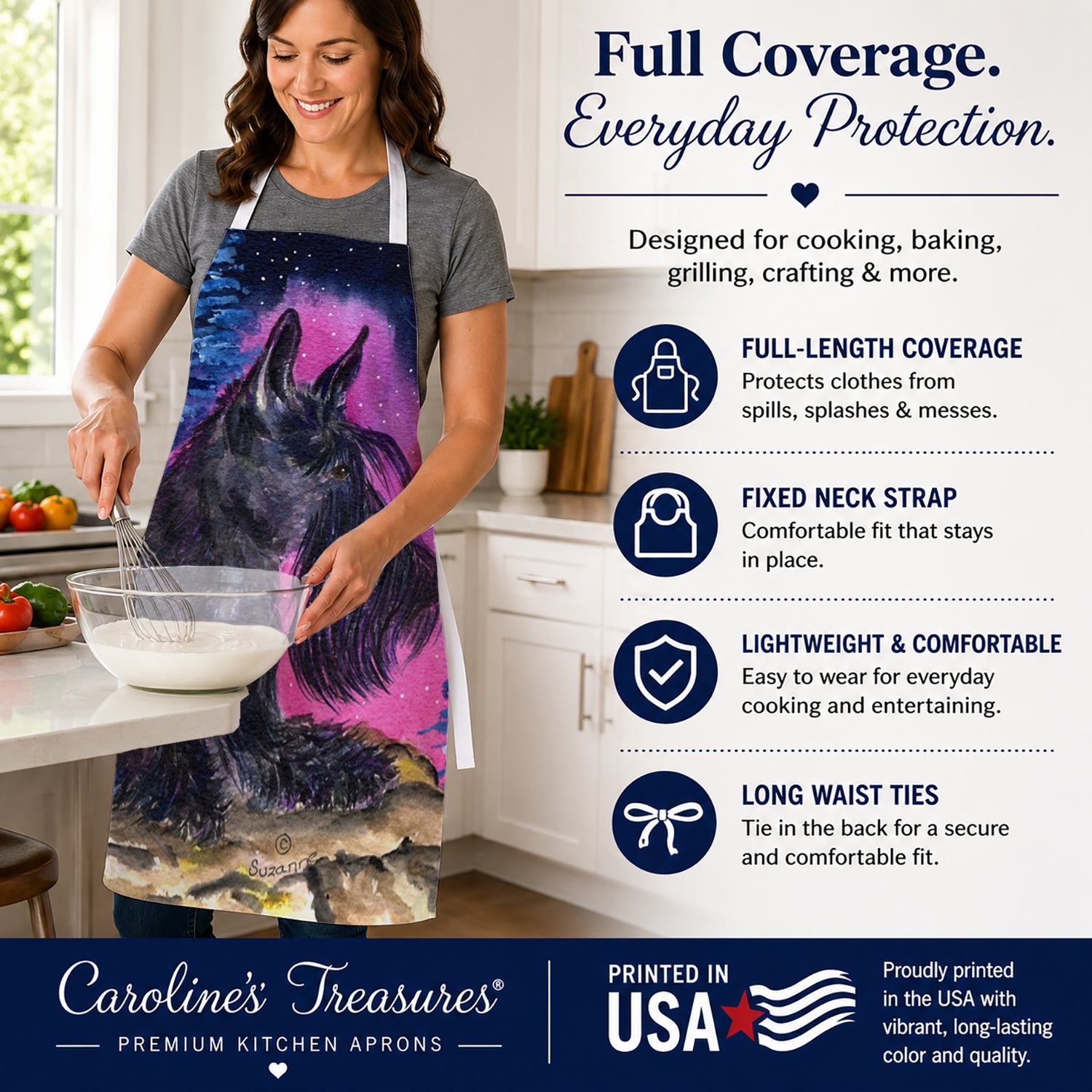 Starry Night Scottish Terrier Apron Cooking Kitchen Server Baking Crafts Gardening for Adult Women Men, Unisex, Large, Multicolor