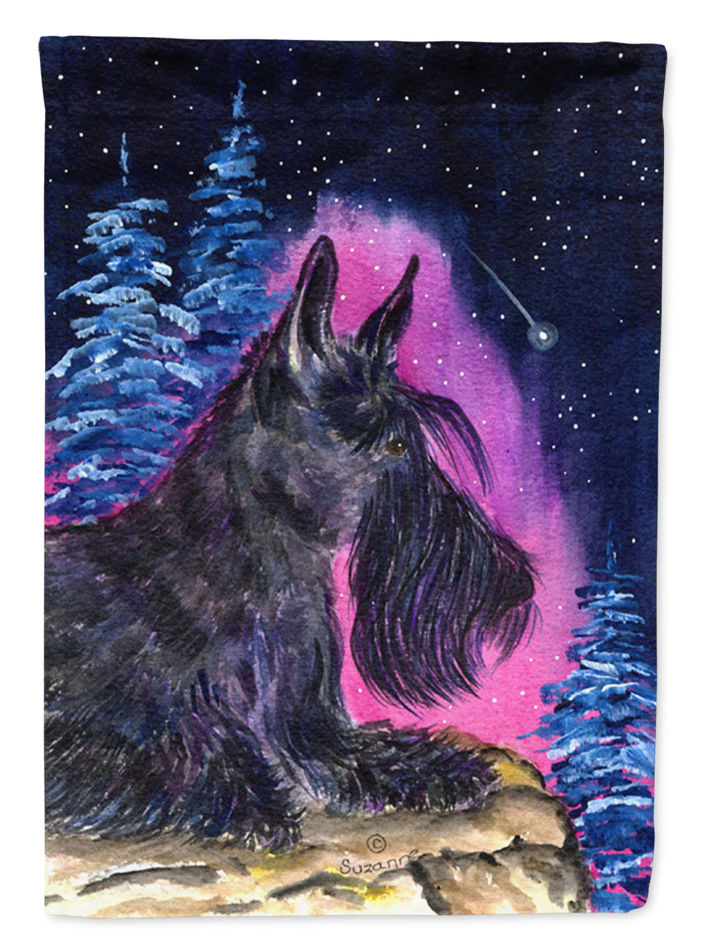 Starry Night Scottish Terrier House Flag 28x40 Porch Sleeve Pole Decorative Outside Yard Banner Artwork Wall Hanging, Polyester