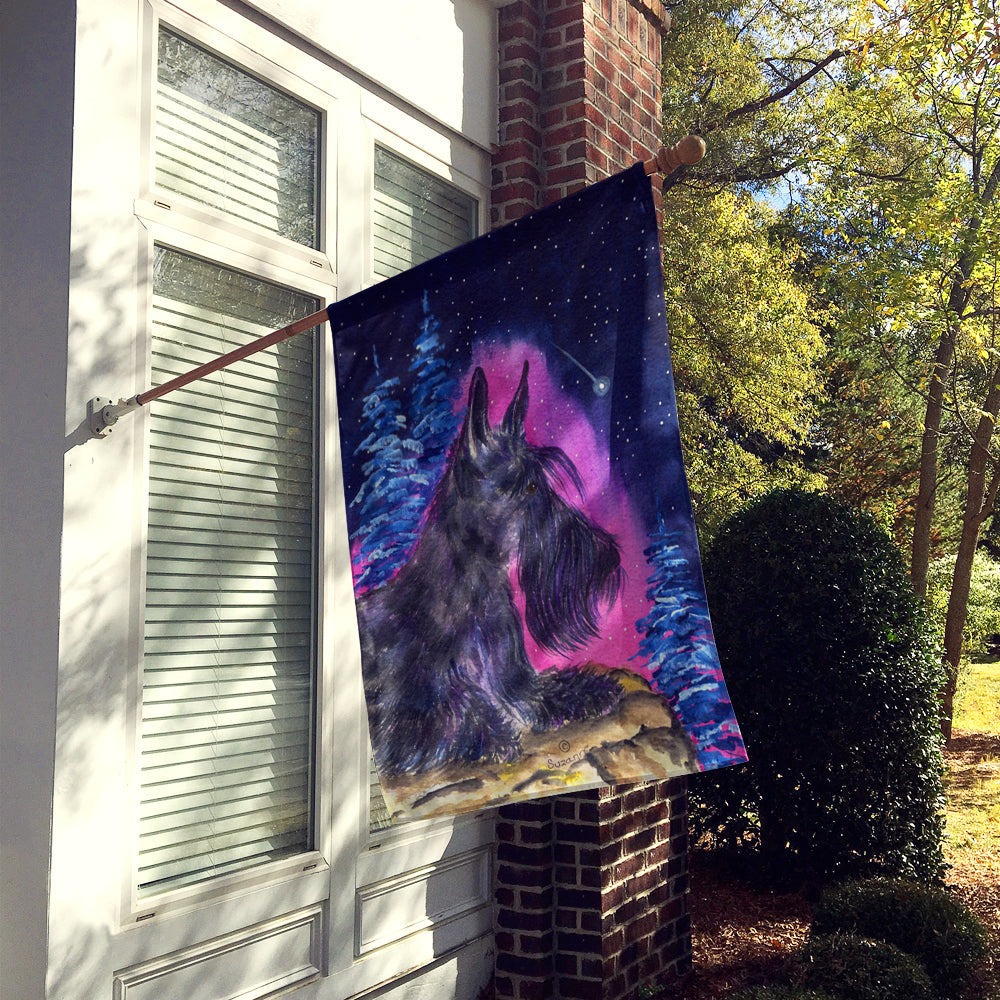 Starry Night Scottish Terrier House Flag 28x40 Porch Sleeve Pole Decorative Outside Yard Banner Artwork Wall Hanging, Polyester