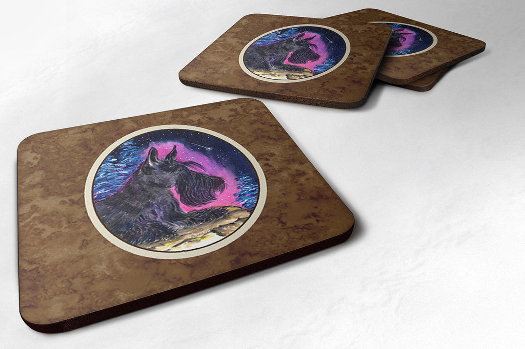 Starry Night Scottish Terrier Foam Coasters Set of 4 Cup Coasters for Indoor Outdoor, Tabletop Protection, Anti Slip, Mouse pad Material