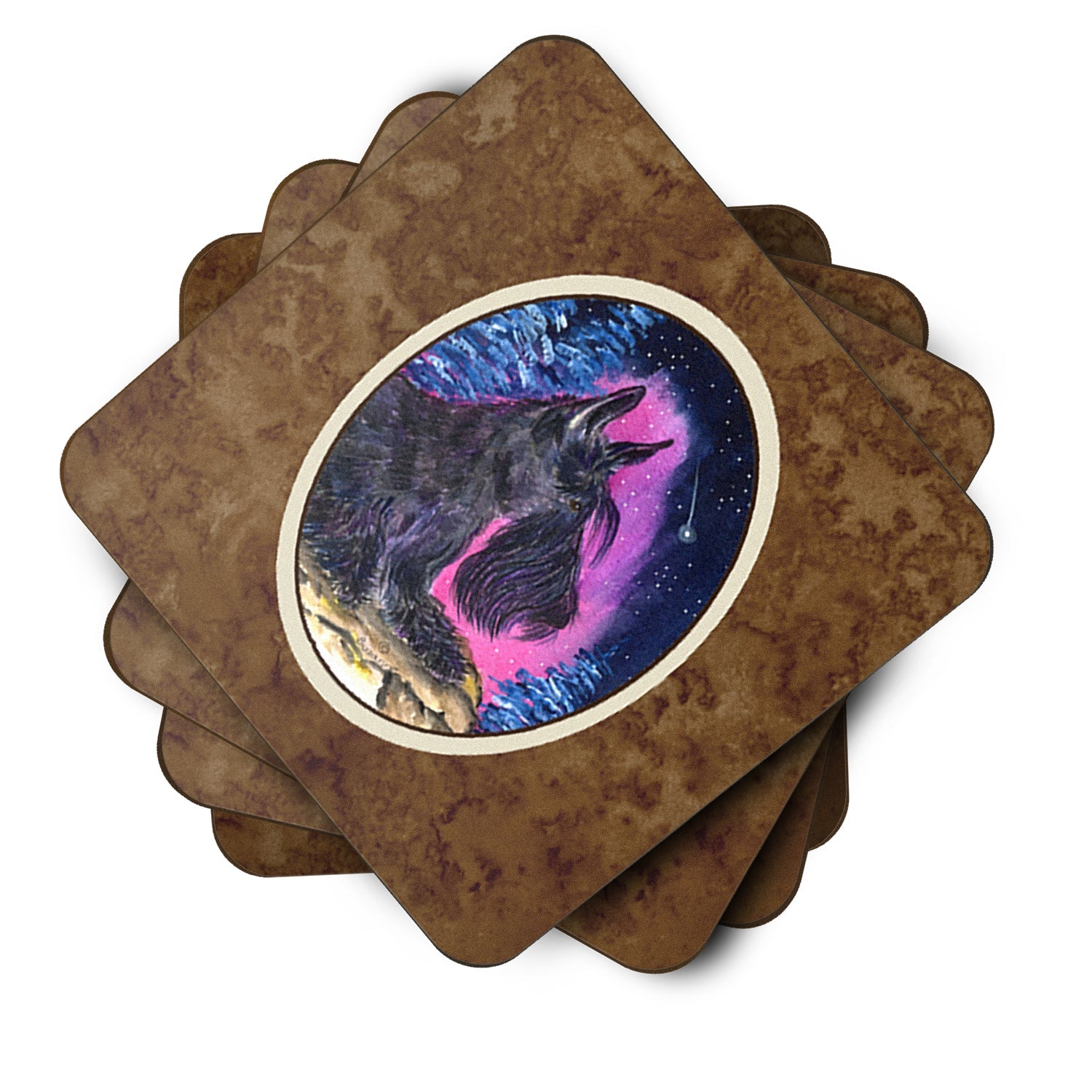 Starry Night Scottish Terrier Foam Coasters Set of 4 Cup Coasters for Indoor Outdoor, Tabletop Protection, Anti Slip, Mouse pad Material