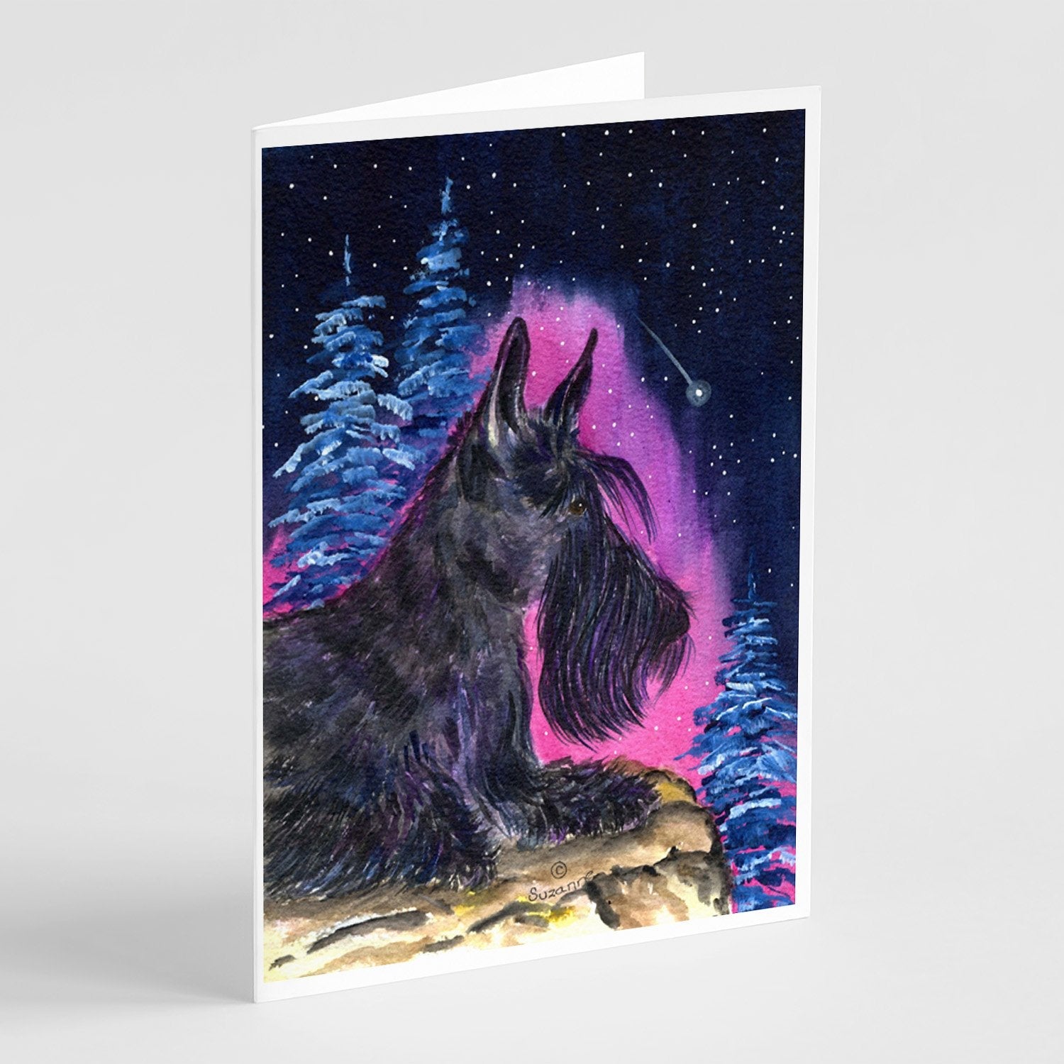 Starry Night Scottish Terrier Greeting Cards Pack of 8 Blank Cards with Envelopes Whimsical A7 Size 5x7