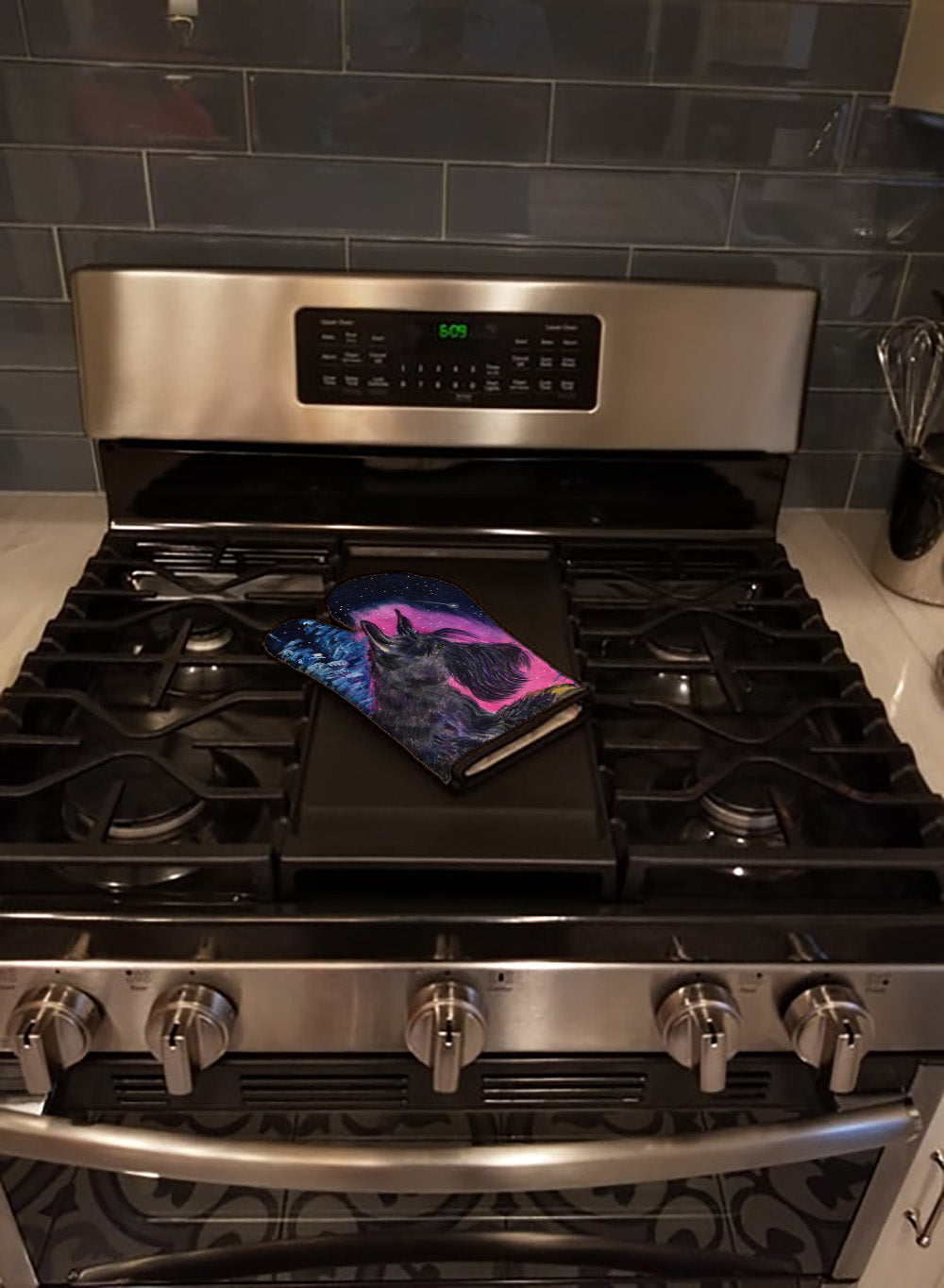 Starry Night Scottish Terrier Oven Mitt Heat Resistant Thick Oven Mitt for Hot Pans and Oven, Kitchen Mitt Protect Hands, Cooking Baking Glove