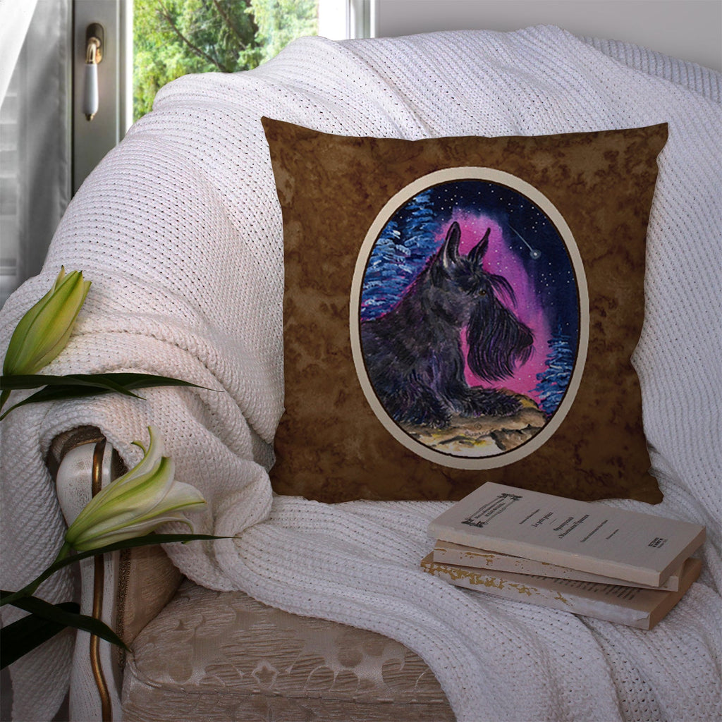 Starry Night Scottish Terrier Decorative Throw Pillow 14x14 Indoor Outdoor Accent Cushion, Fabric Cover with Insert for Sofa, Bed, Porch & Living Room