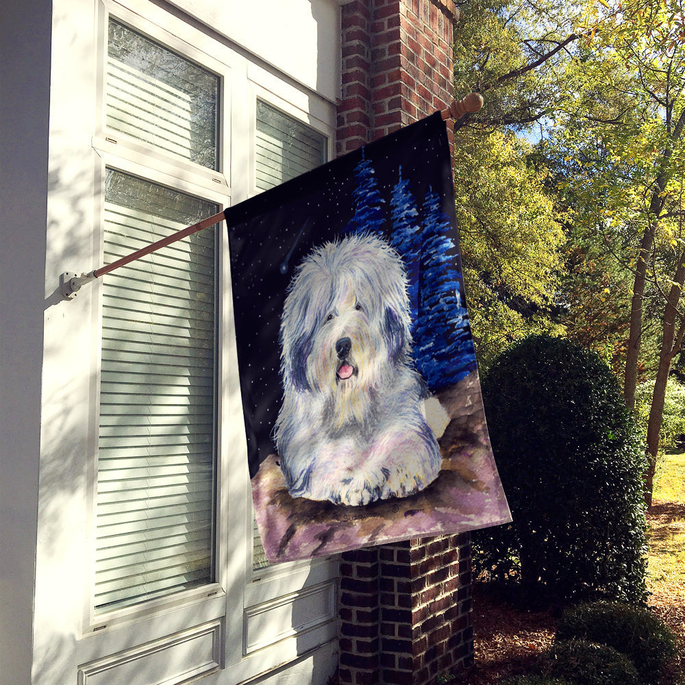 Starry Night Old English Sheepdog House Flag 28x40 Porch Sleeve Pole Decorative Outside Yard Banner Artwork Wall Hanging, Polyester
