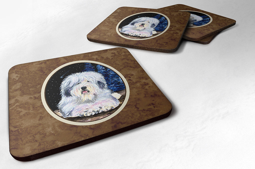 Starry Night Old English Sheepdog Foam Coasters Set of 4 Cup Coasters for Indoor Outdoor, Tabletop Protection, Anti Slip, Mouse pad Material