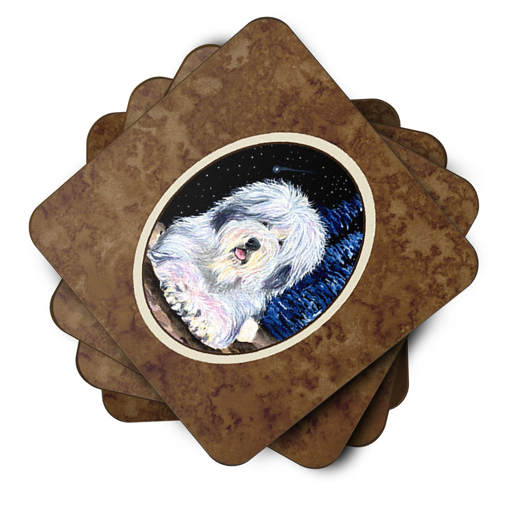 Starry Night Old English Sheepdog Foam Coasters Set of 4 Cup Coasters for Indoor Outdoor, Tabletop Protection, Anti Slip, Mouse pad Material