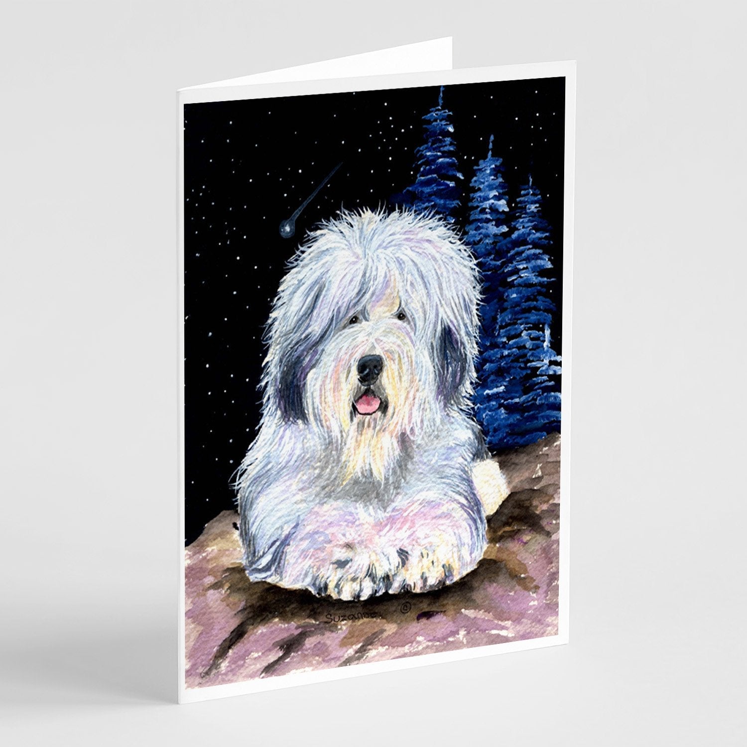 Starry Night Old English Sheepdog Greeting Cards Pack of 8 Blank Cards with Envelopes Whimsical A7 Size 5x7