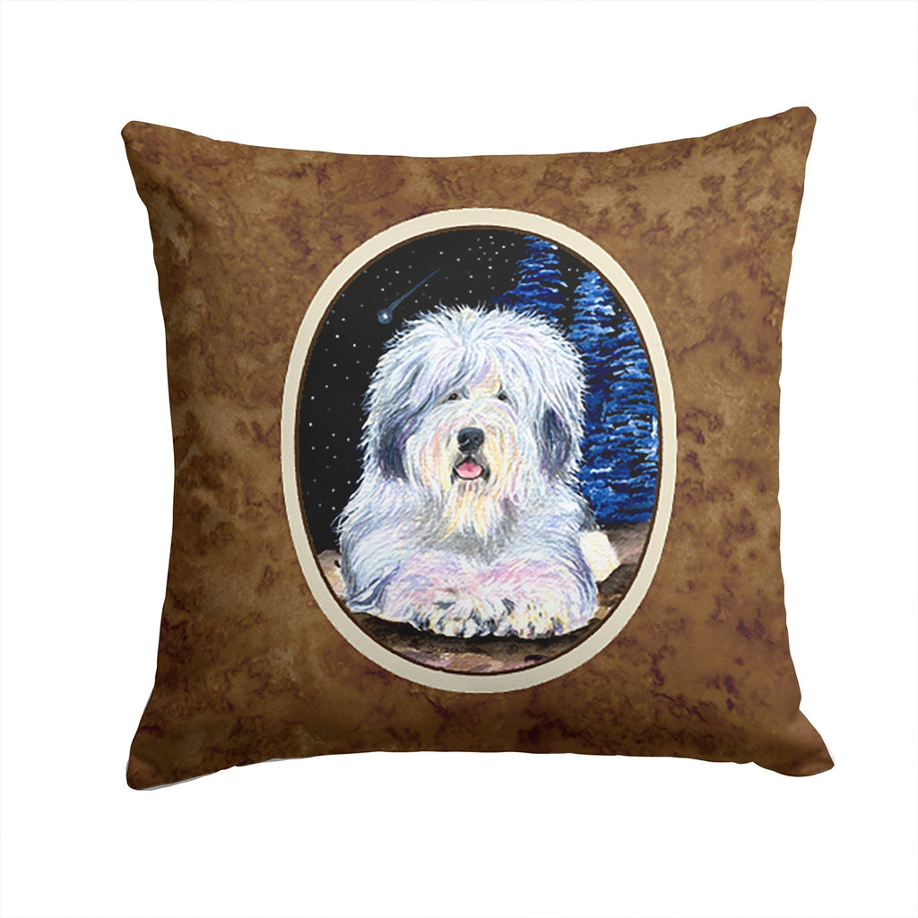 Starry Night Old English Sheepdog Decorative Throw Pillow 14x14 Indoor Outdoor Accent Cushion, Fabric Cover with Insert for Sofa, Bed, Porch & Living Room