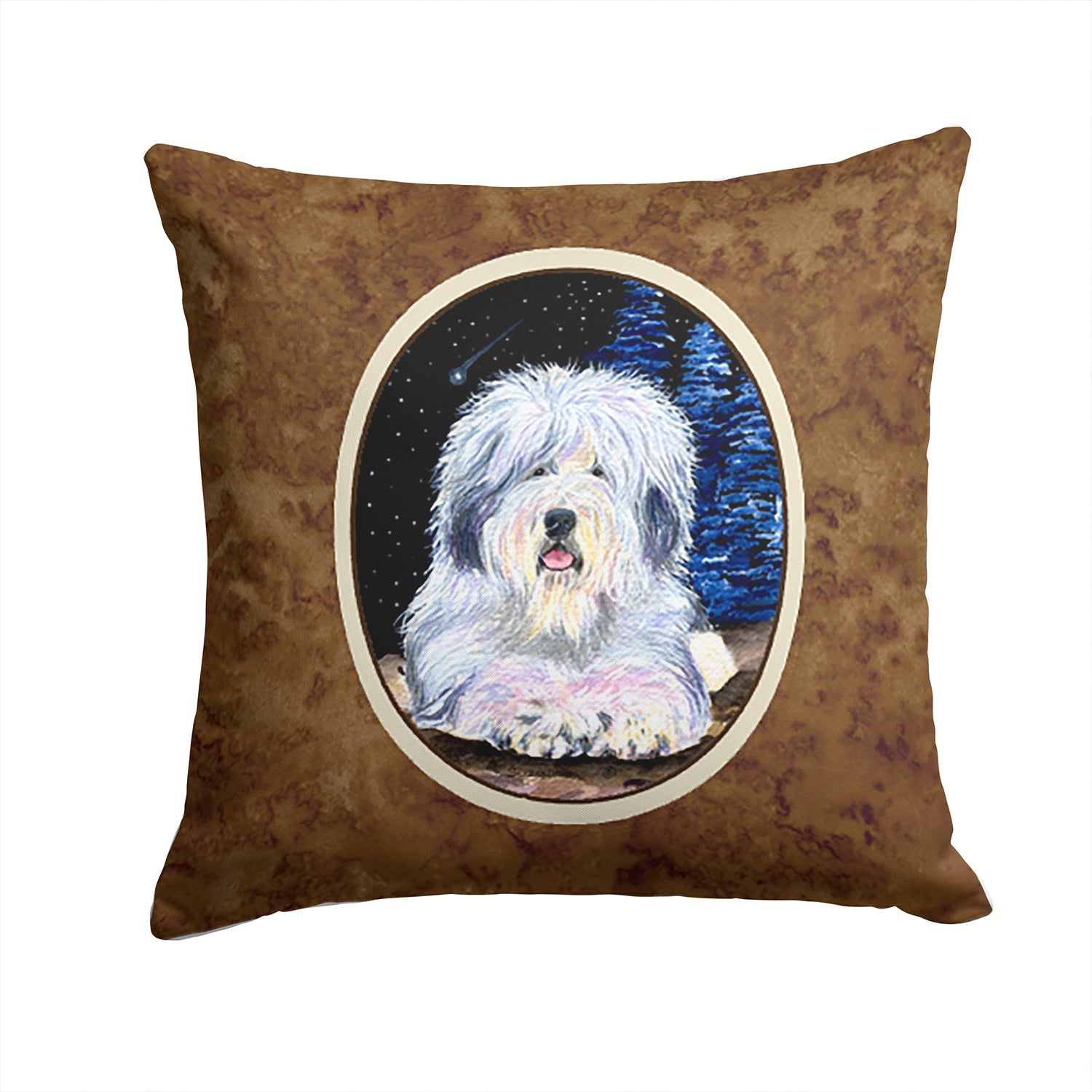 Starry Night Old English Sheepdog Decorative Throw Pillow 14x14 Indoor Outdoor Accent Cushion, Fabric Cover with Insert for Sofa, Bed, Porch & Living Room