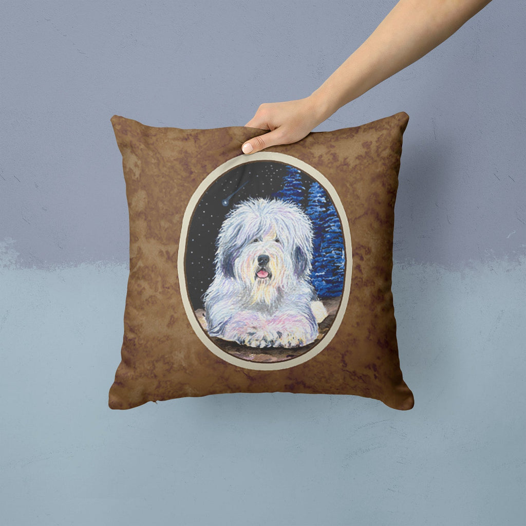 Starry Night Old English Sheepdog Decorative Throw Pillow 14x14 Indoor Outdoor Accent Cushion, Fabric Cover with Insert for Sofa, Bed, Porch & Living Room