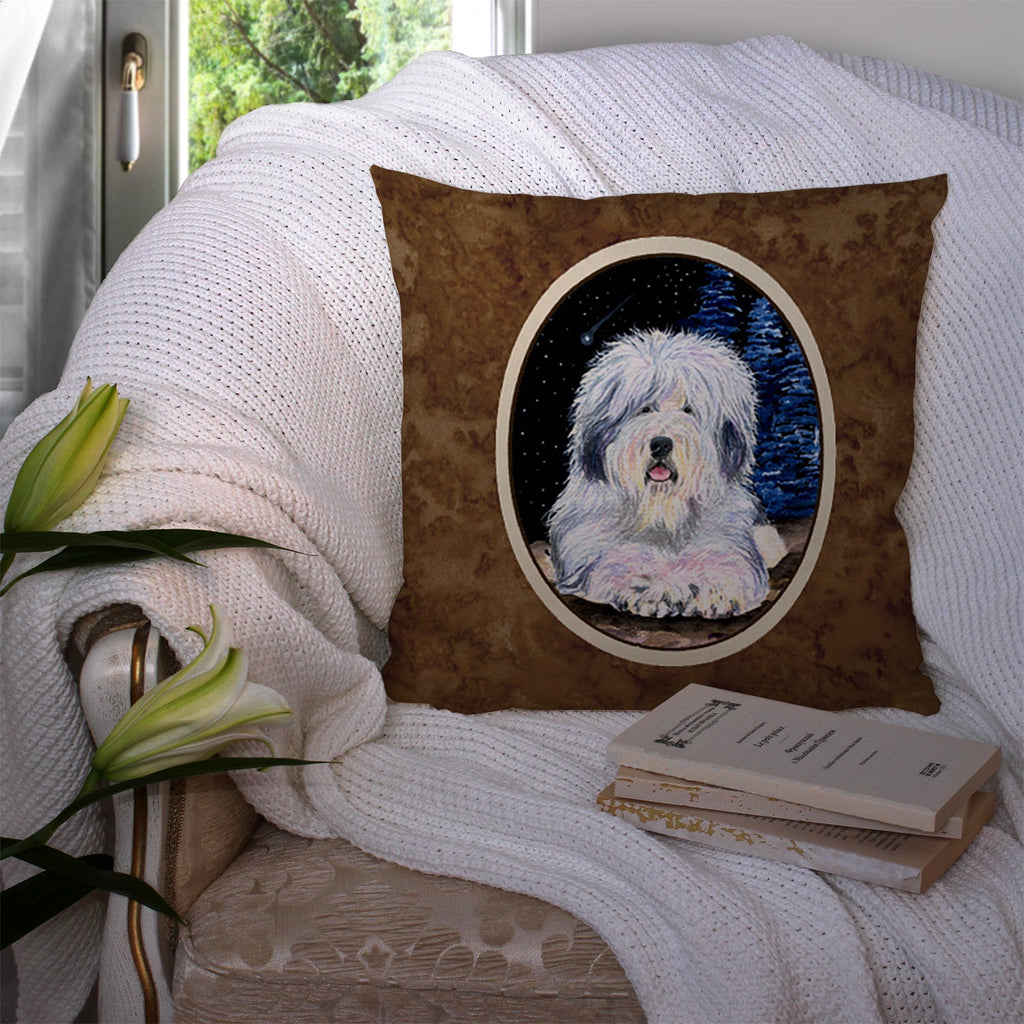 Starry Night Old English Sheepdog Decorative Throw Pillow 14x14 Indoor Outdoor Accent Cushion, Fabric Cover with Insert for Sofa, Bed, Porch & Living Room