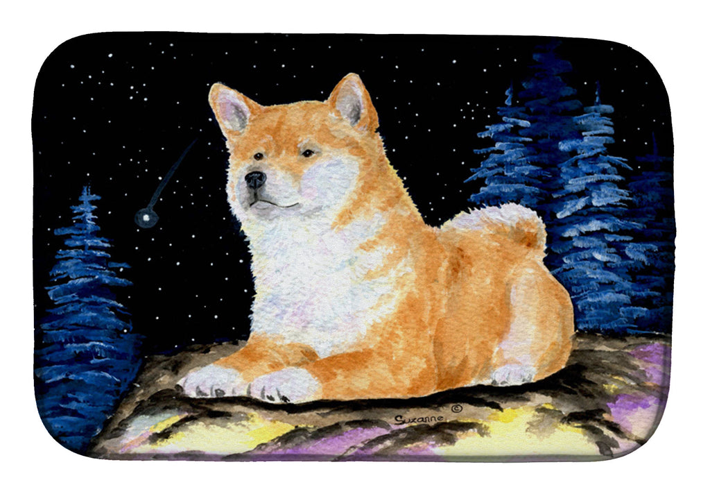Starry Night Shiba Inu Dish Drying Mat Absorbent Dish Drying Mat Pad for Kitchen Counter Dish Drainer Mat for Countertop, 14 x 21", Multicolor