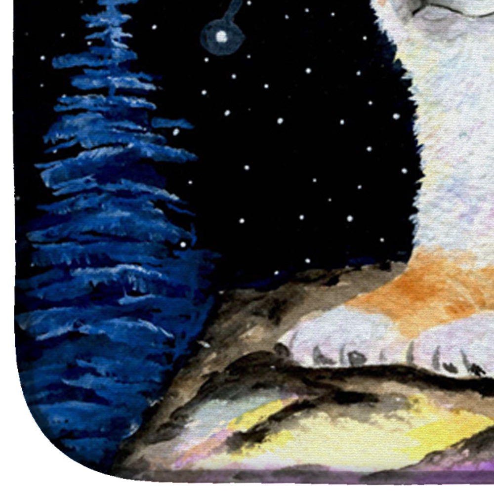 Starry Night Shiba Inu Dish Drying Mat Absorbent Dish Drying Mat Pad for Kitchen Counter Dish Drainer Mat for Countertop, 14 x 21", Multicolor
