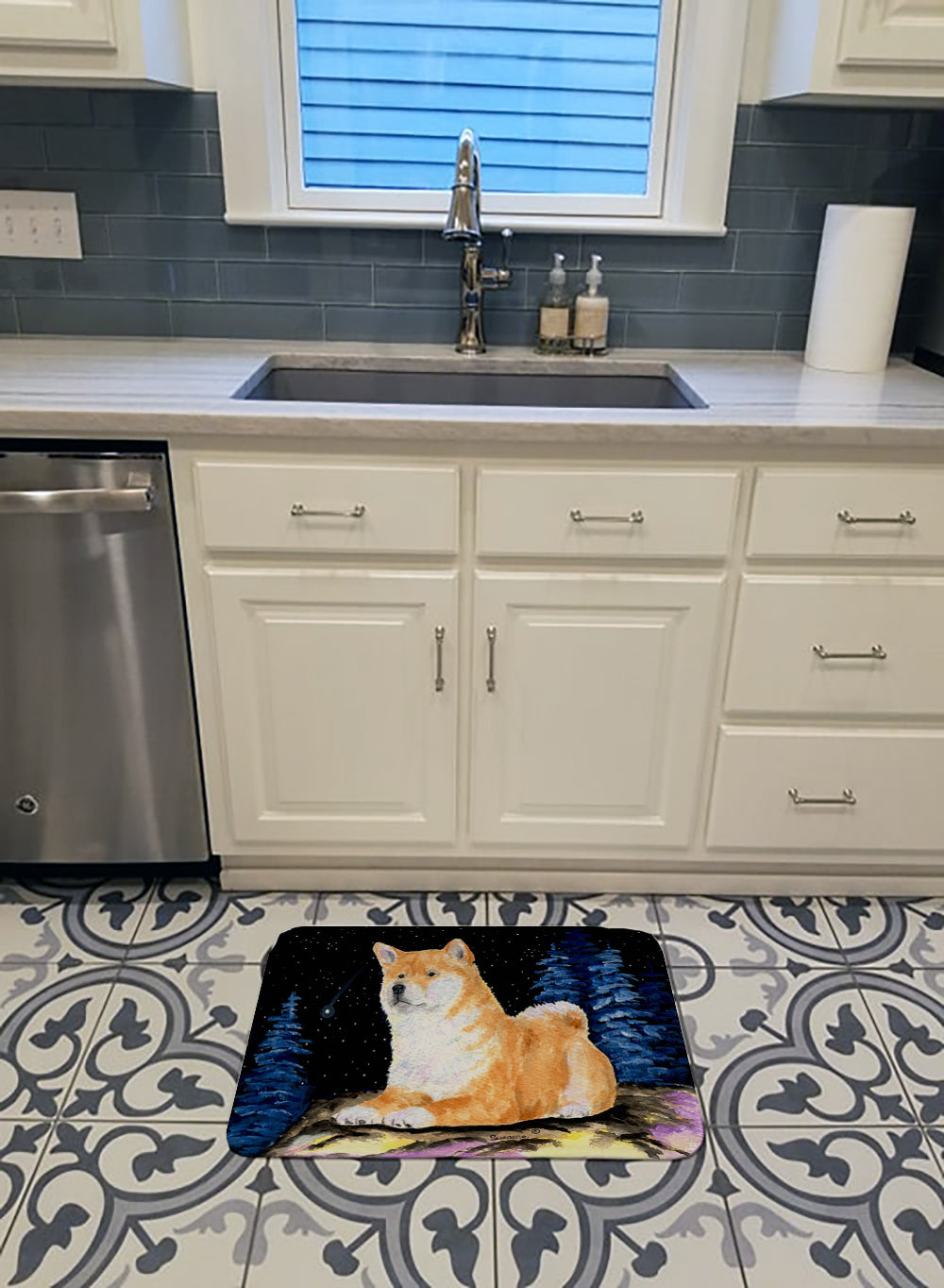 Starry Night Shiba Inu Memory Foam Kitchen Mat Machine Washable Anti-Fatigue Cushion Comfort Bath or Kitchen Rug