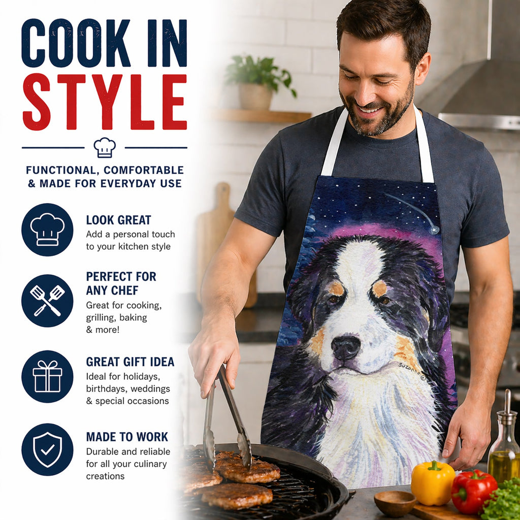 Starry Night Bernese Mountain Dog Apron Cooking Kitchen Server Baking Crafts Gardening for Adult Women Men, Unisex, Large, Multicolor