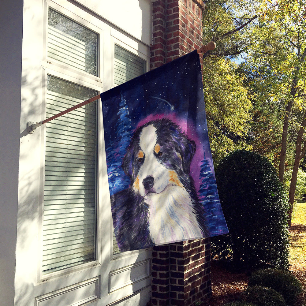 Starry Night Bernese Mountain Dog House Flag 28x40 Porch Sleeve Pole Decorative Outside Yard Banner Artwork Wall Hanging, Polyester