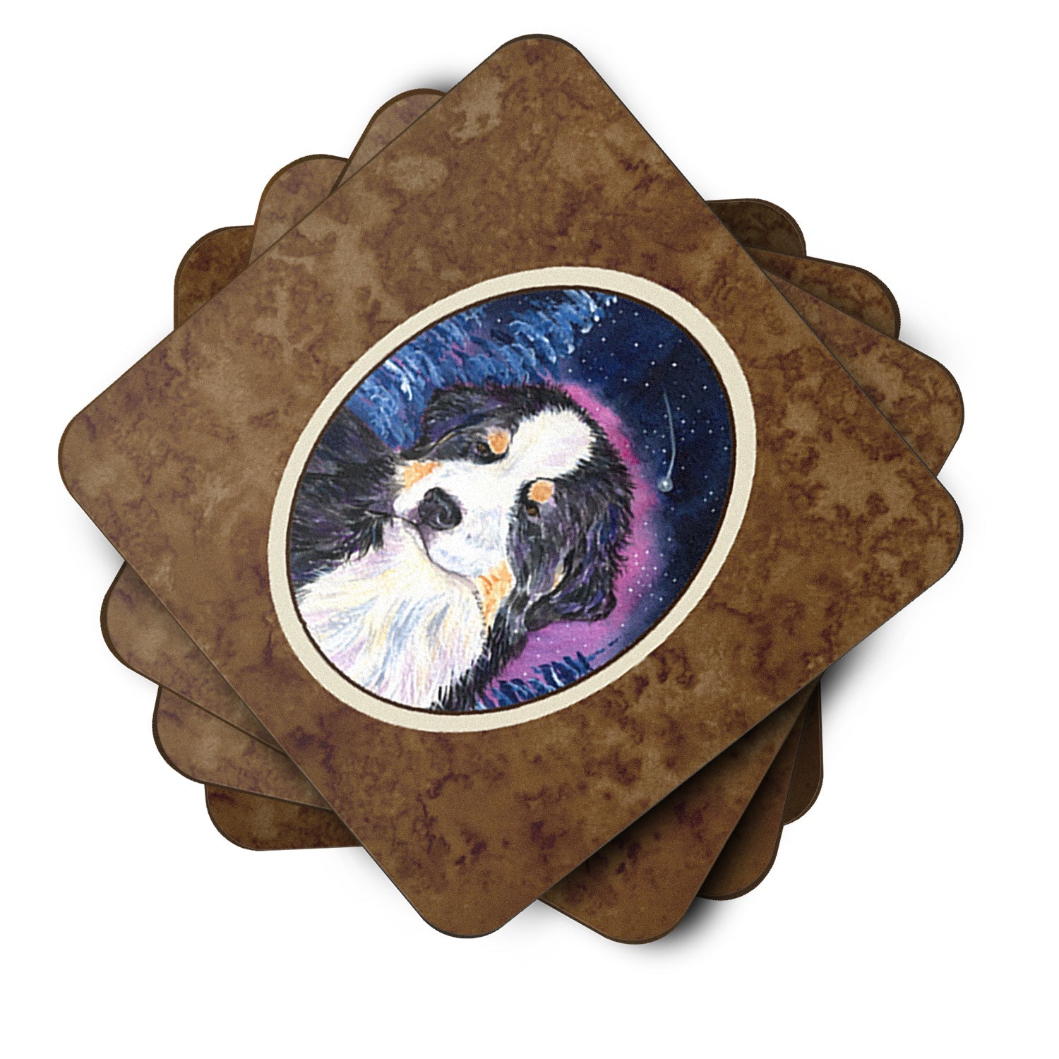 Starry Night Bernese Mountain Dog Foam Coasters Set of 4 Cup Coasters for Indoor Outdoor, Tabletop Protection, Anti Slip, Mouse pad Material