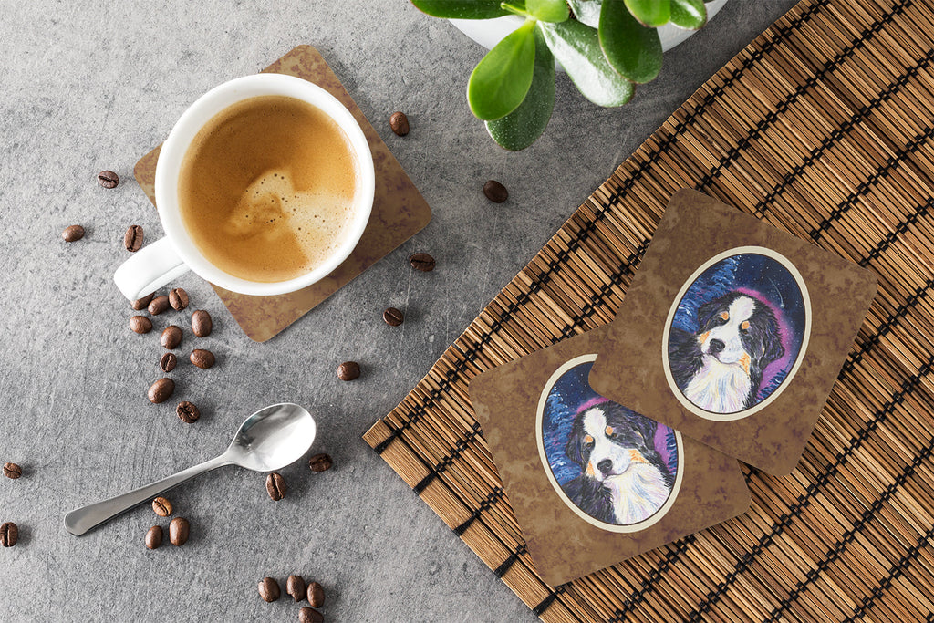 Starry Night Bernese Mountain Dog Foam Coasters Set of 4 Cup Coasters for Indoor Outdoor, Tabletop Protection, Anti Slip, Mouse pad Material