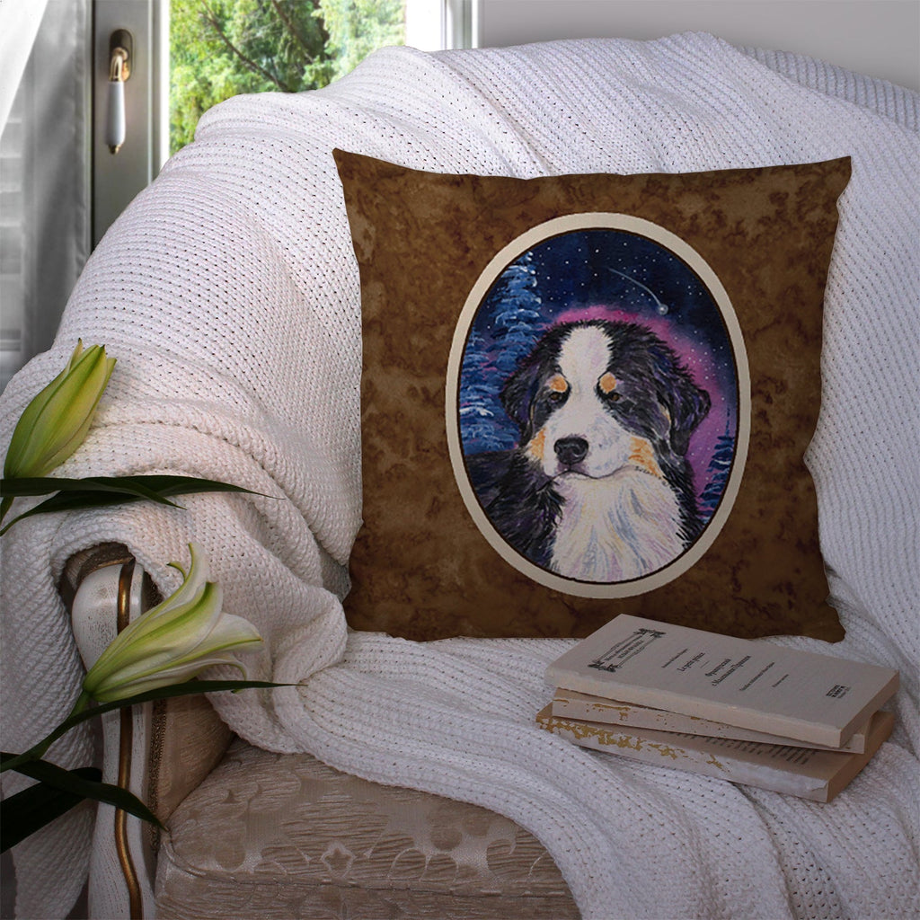 Starry Night Bernese Mountain Dog Decorative Throw Pillow 14x14 Indoor Outdoor Accent Cushion, Fabric Cover with Insert for Sofa, Bed, Porch & Living Room