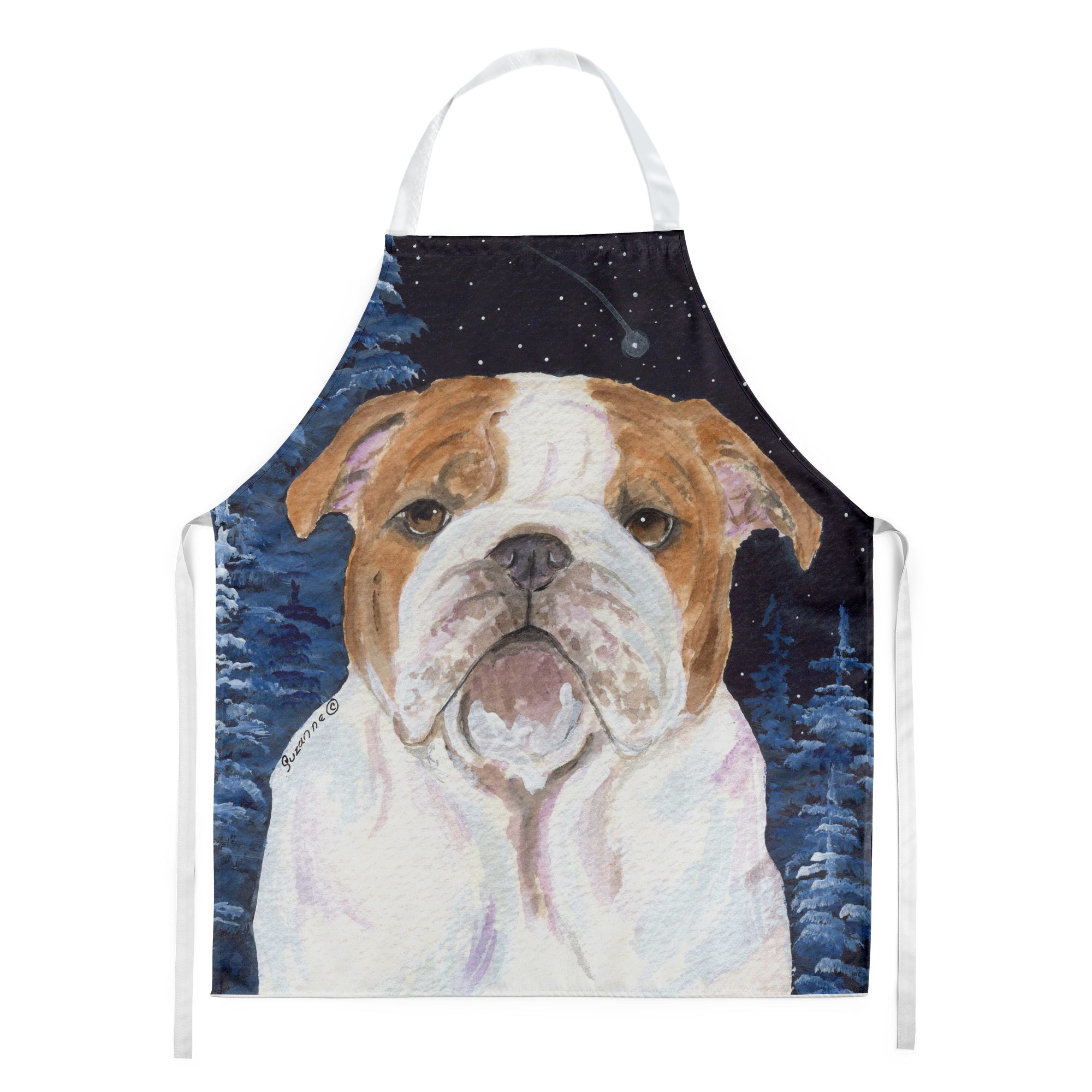 Starry Night English Bulldog Apron Cooking Kitchen Server Baking Crafts Gardening for Adult Women Men, Unisex, Large, Multicolor