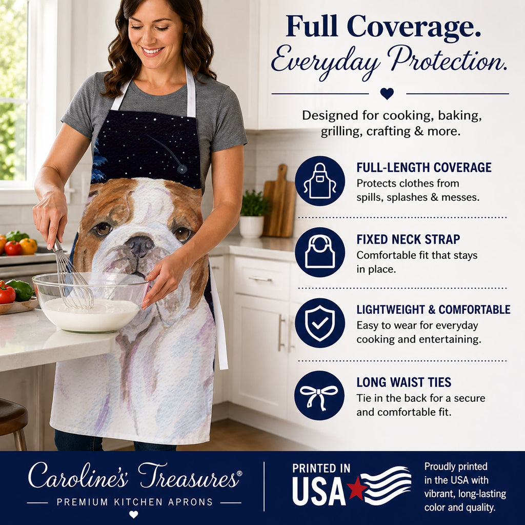Starry Night English Bulldog Apron Cooking Kitchen Server Baking Crafts Gardening for Adult Women Men, Unisex, Large, Multicolor