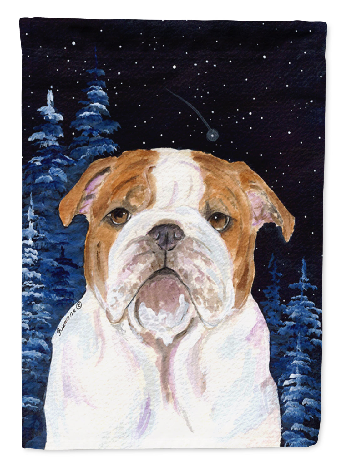 Starry Night English Bulldog House Flag 28x40 Porch Sleeve Pole Decorative Outside Yard Banner Artwork Wall Hanging, Polyester