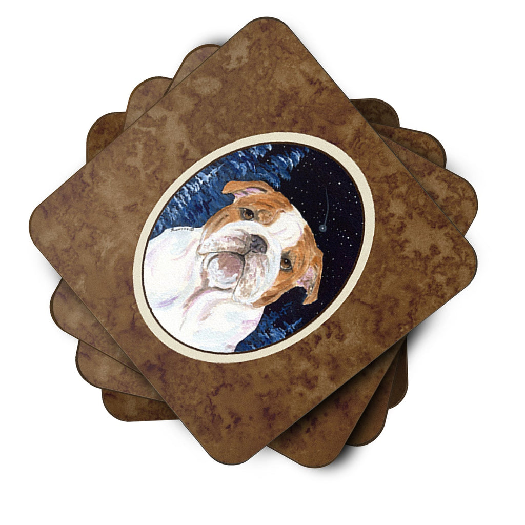 Starry Night English Bulldog Foam Coasters Set of 4 Cup Coasters for Indoor Outdoor, Tabletop Protection, Anti Slip, Mouse pad Material