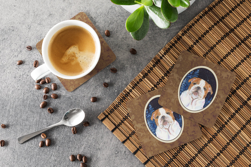 Starry Night English Bulldog Foam Coasters Set of 4 Cup Coasters for Indoor Outdoor, Tabletop Protection, Anti Slip, Mouse pad Material