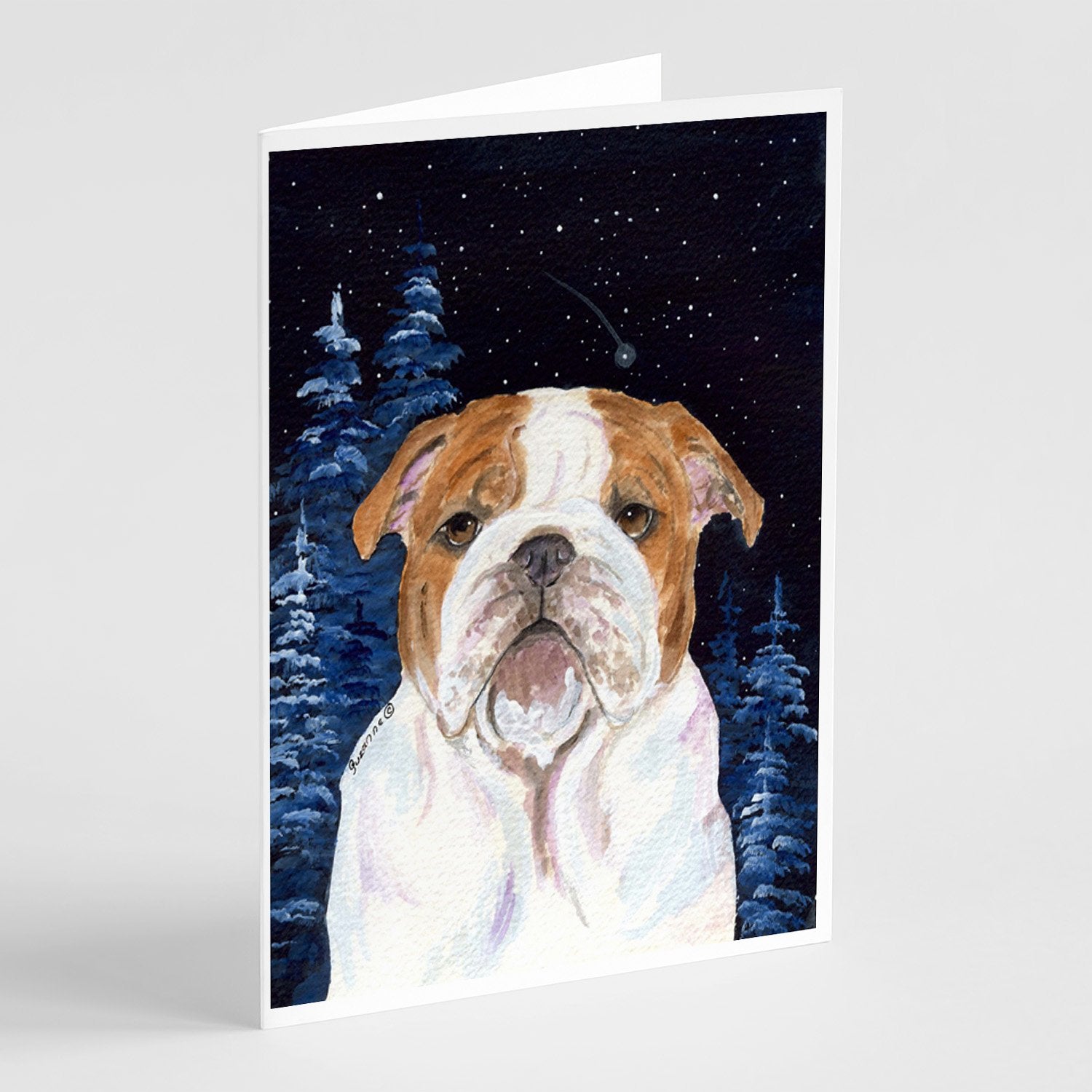 Starry Night English Bulldog Greeting Cards Pack of 8 Blank Cards with Envelopes Whimsical A7 Size 5x7