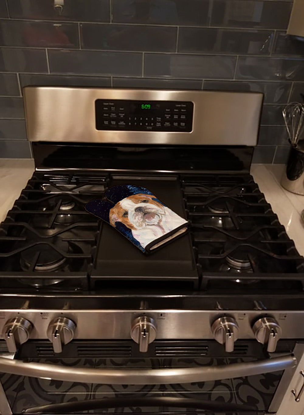 Starry Night English Bulldog Oven Mitt Heat Resistant Thick Oven Mitt for Hot Pans and Oven, Kitchen Mitt Protect Hands, Cooking Baking Glove