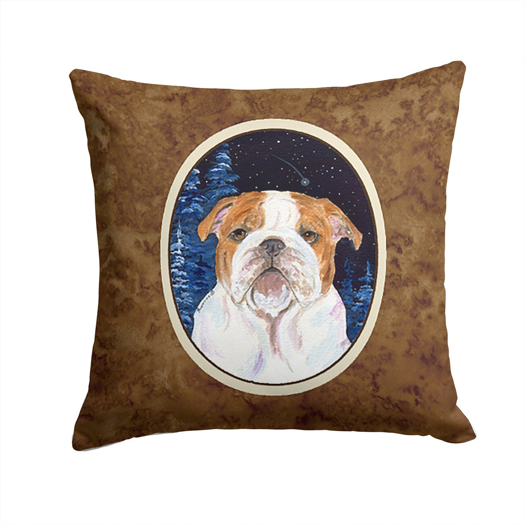Starry Night English Bulldog Decorative Throw Pillow 14x14 Indoor Outdoor Accent Cushion, Fabric Cover with Insert for Sofa, Bed, Porch & Living Room