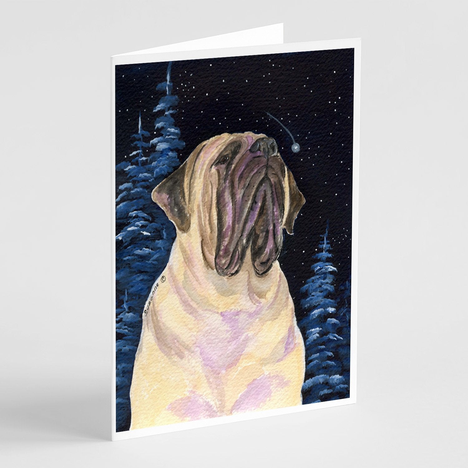 Starry Night Mastiff Greeting Cards Pack of 8 Blank Cards with Envelopes Whimsical A7 Size 5x7