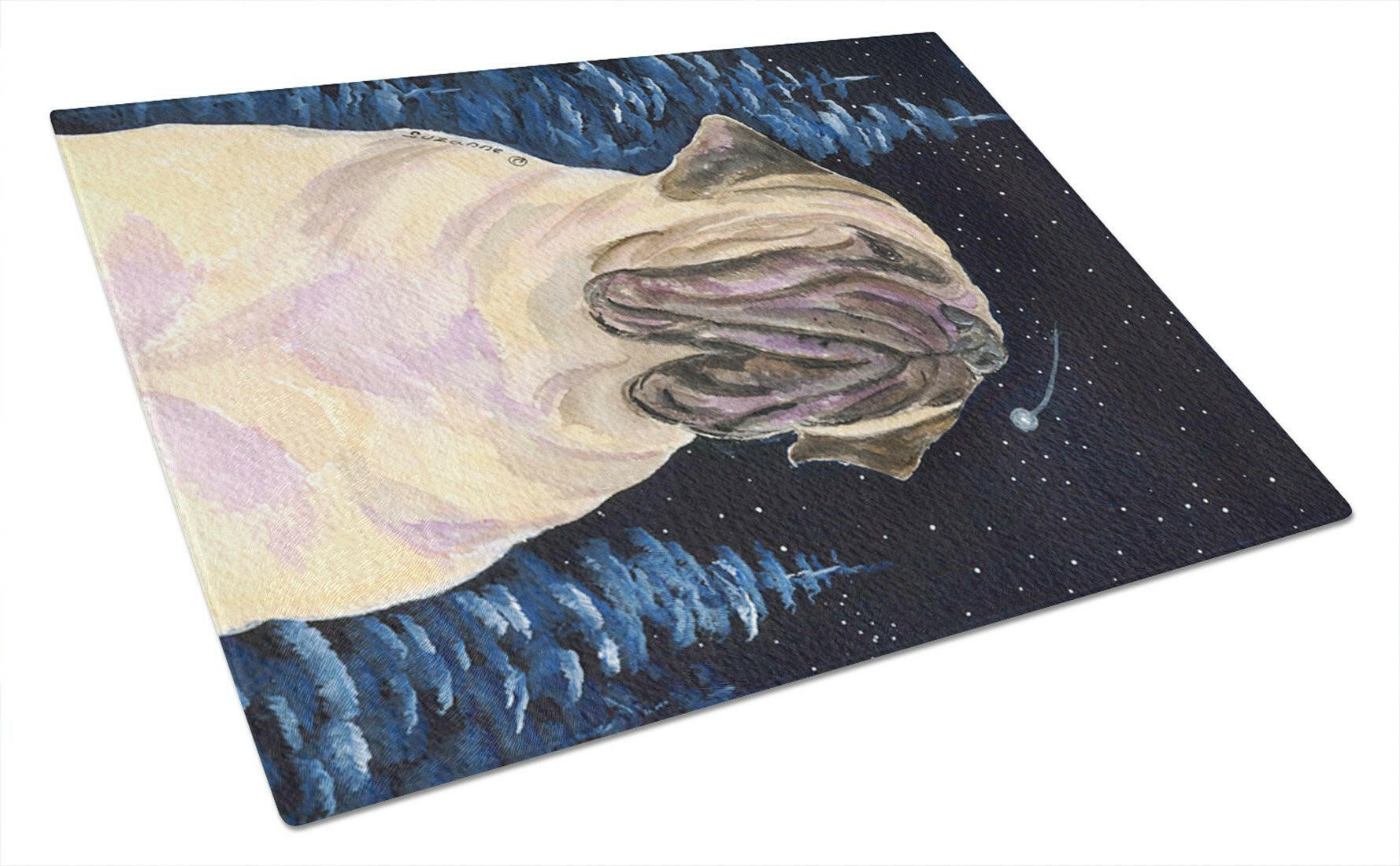 Starry Night Mastiff Cutting Board Tempered Glass Kitchen Cutting Surface, Heat Resistant Chopping, Non-Slip Feet, Food Prep & Serving