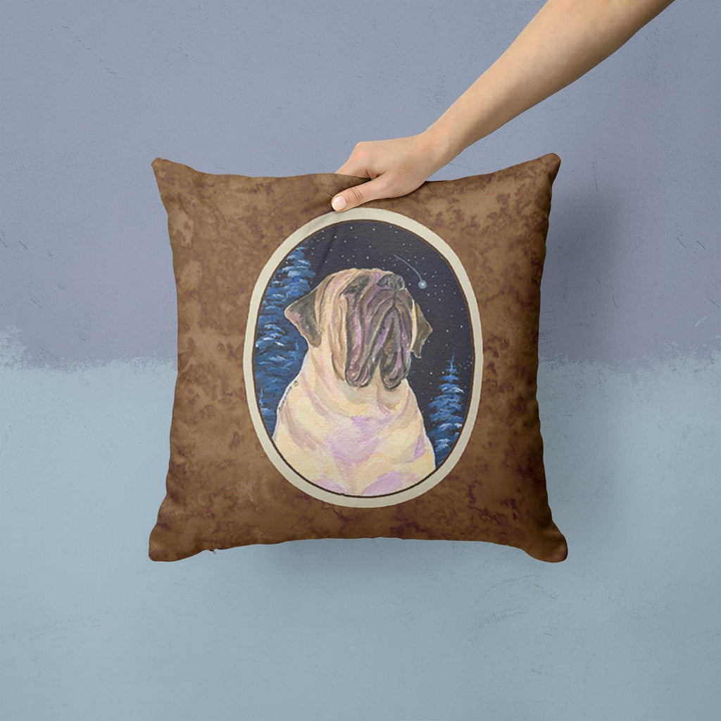 Starry Night Mastiff Decorative Throw Pillow 14x14 Indoor Outdoor Accent Cushion, Fabric Cover with Insert for Sofa, Bed, Porch & Living Room