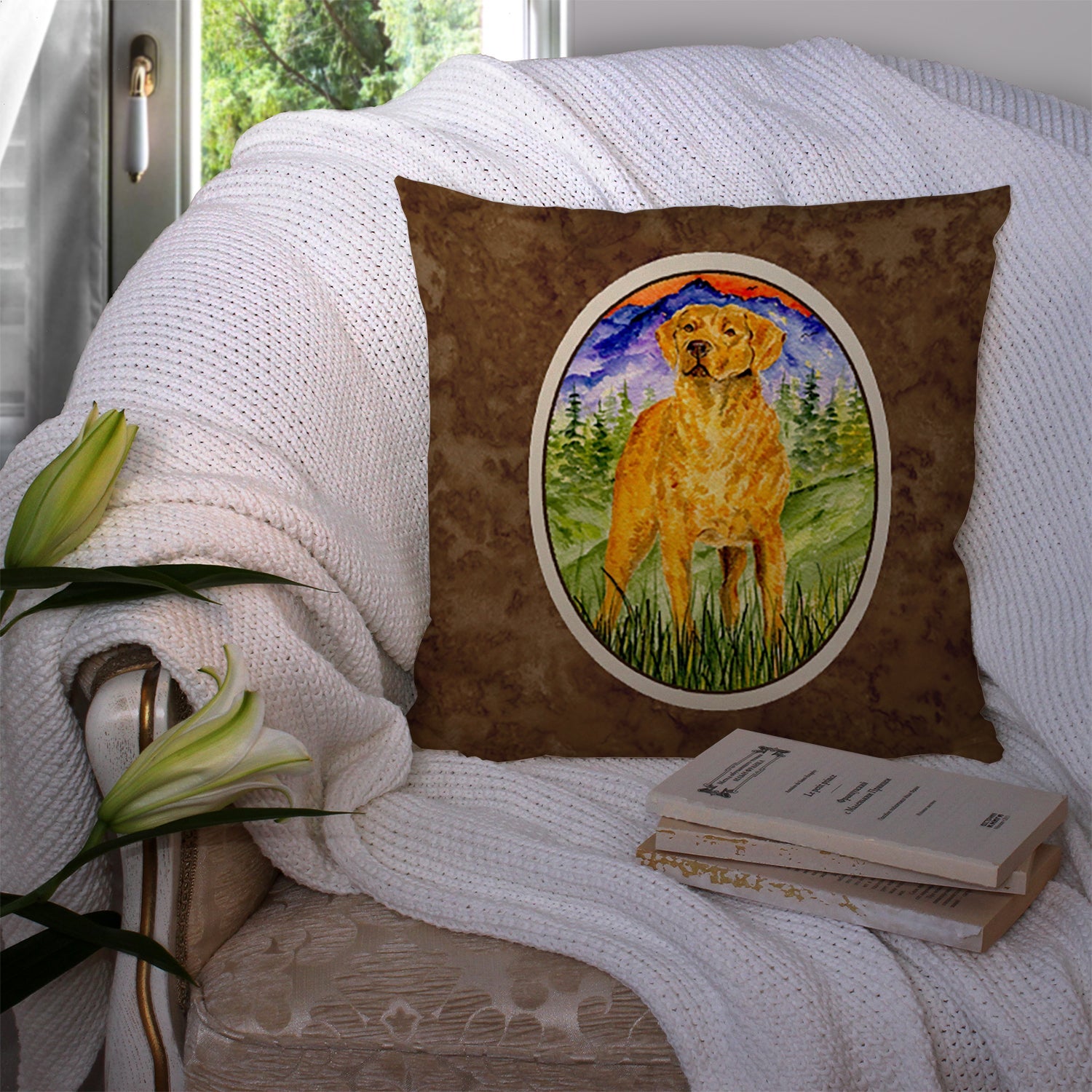 Chesapeake Bay Retriever Decorative Throw Pillow 14x14 Indoor Outdoor Accent Cushion, Fabric Cover with Insert for Sofa, Bed, Porch & Living Room