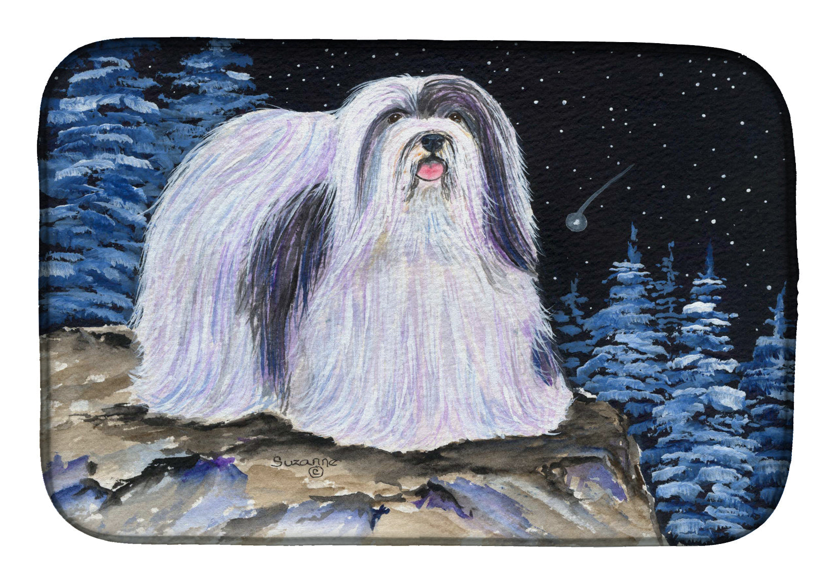 Starry Night Havanese Dish Drying Mat Absorbent Dish Drying Mat Pad for Kitchen Counter Dish Drainer Mat for Countertop, 14 x 21", Multicolor