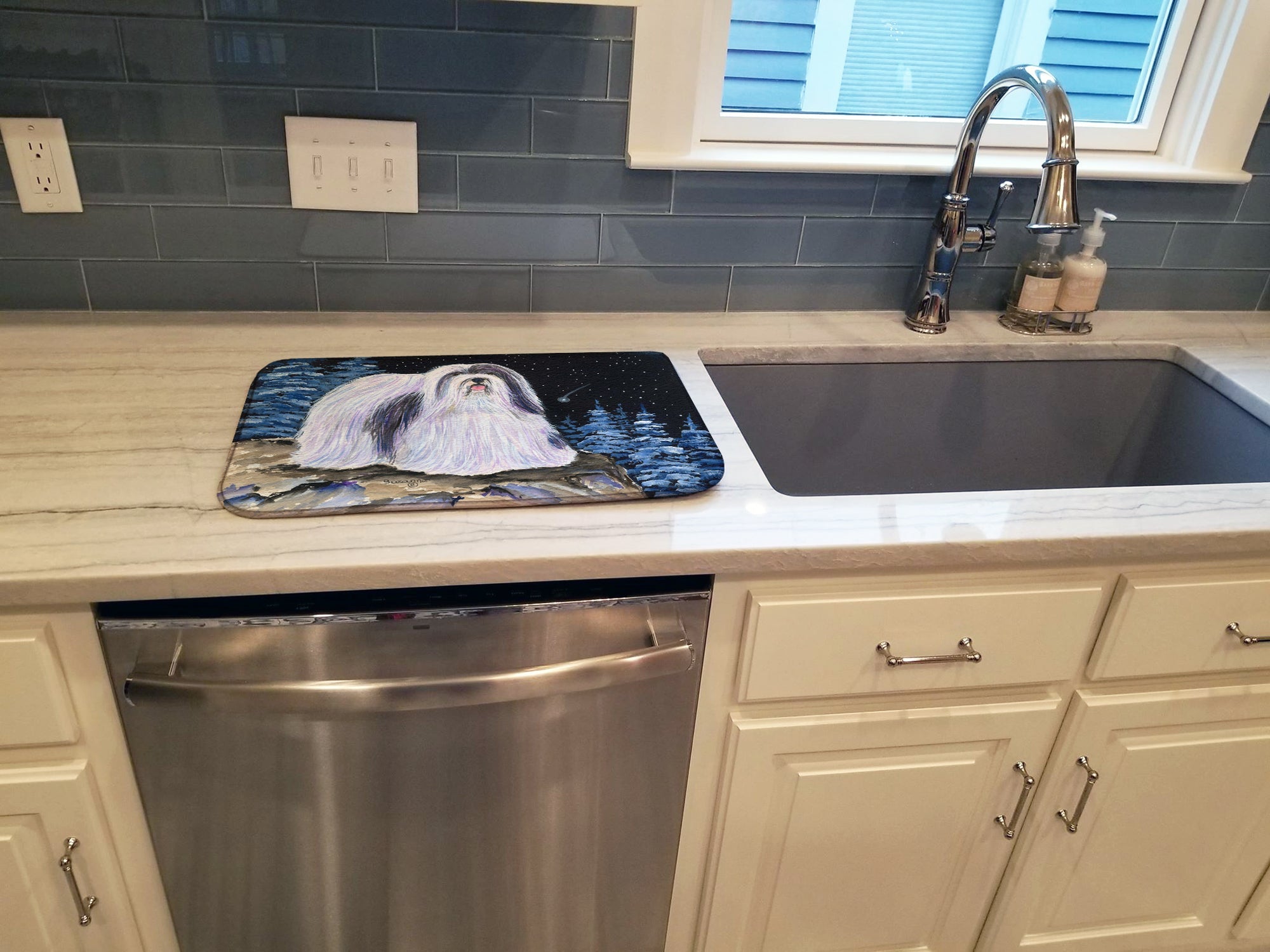 Starry Night Havanese Dish Drying Mat Absorbent Dish Drying Mat Pad for Kitchen Counter Dish Drainer Mat for Countertop, 14 x 21", Multicolor