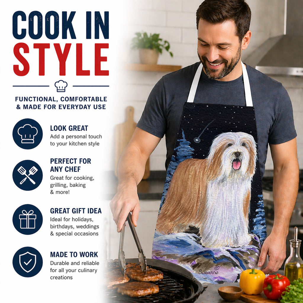 Starry Night Bearded Collie Apron Cooking Kitchen Server Baking Crafts Gardening for Adult Women Men, Unisex, Large, Multicolor