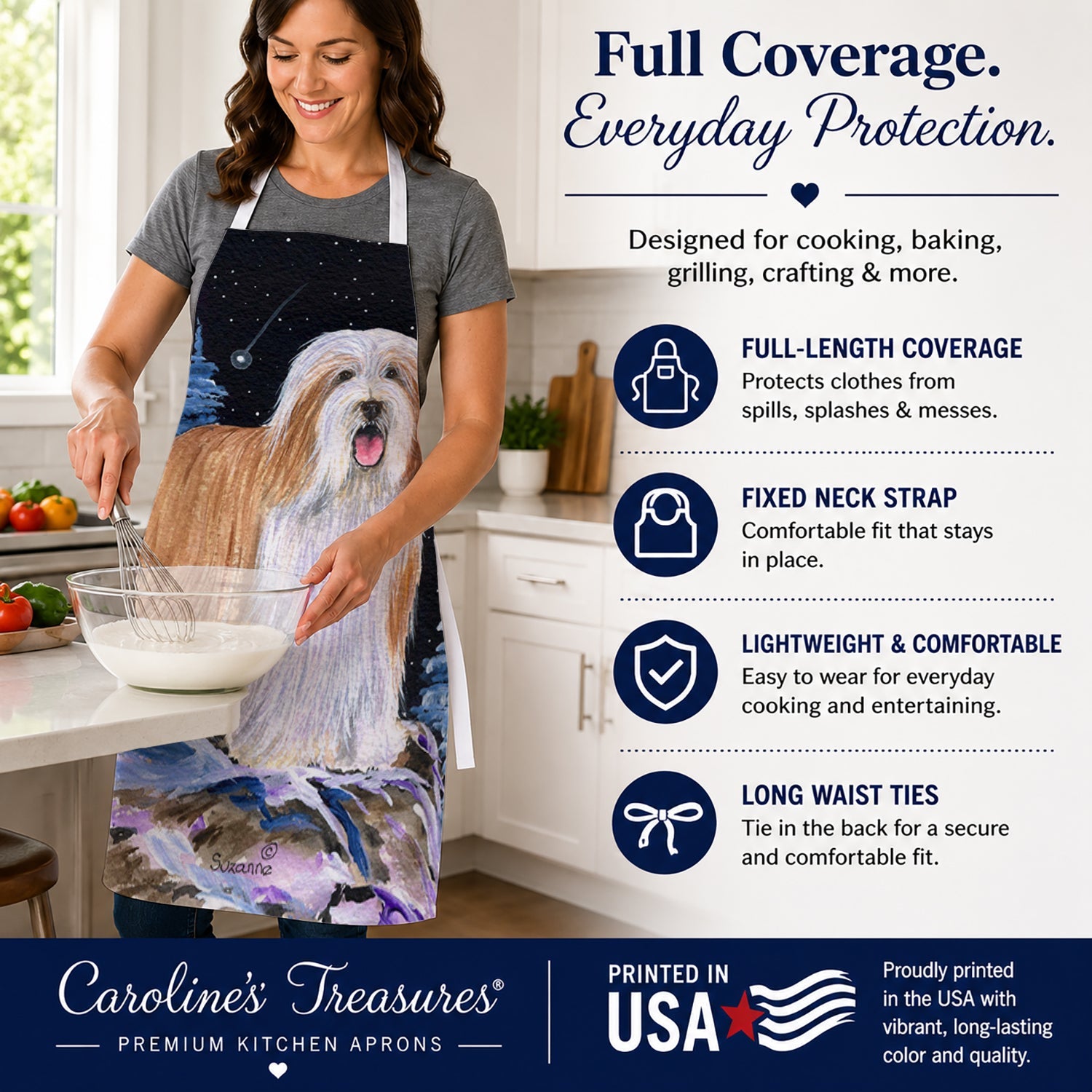 Starry Night Bearded Collie Apron Cooking Kitchen Server Baking Crafts Gardening for Adult Women Men, Unisex, Large, Multicolor