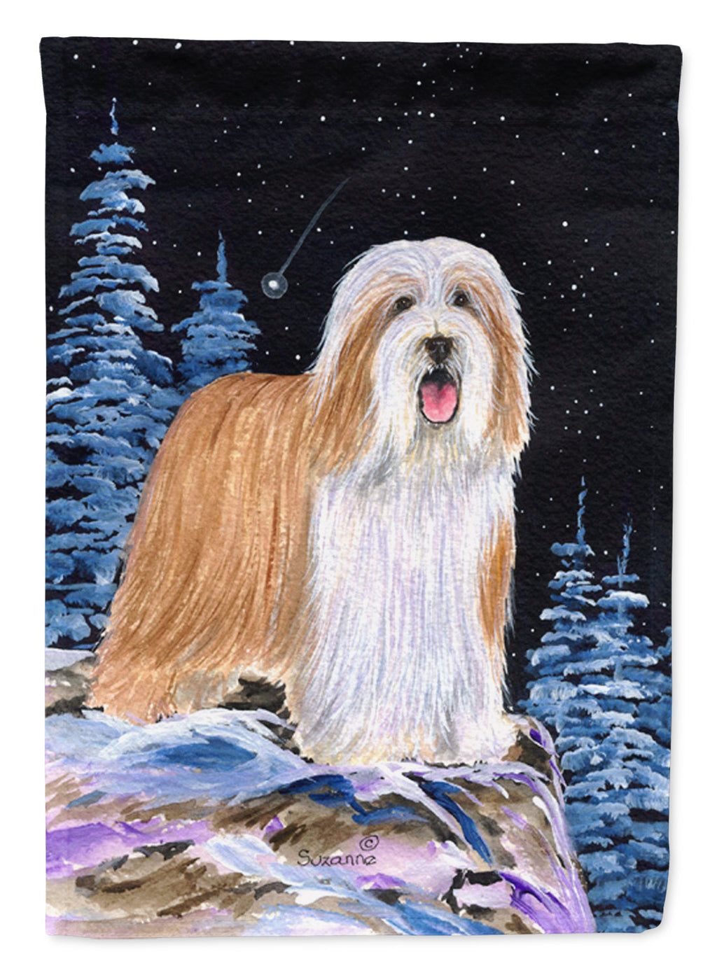 Starry Night Bearded Collie House Flag 28x40 Porch Sleeve Pole Decorative Outside Yard Banner Artwork Wall Hanging, Polyester